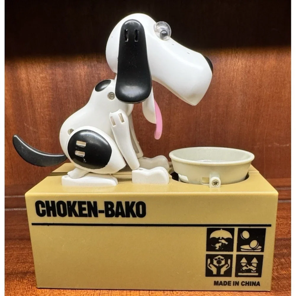 Hungry Dog Coin Bank Novelty Mechanical Penny Bank Licking‎ Bowl 